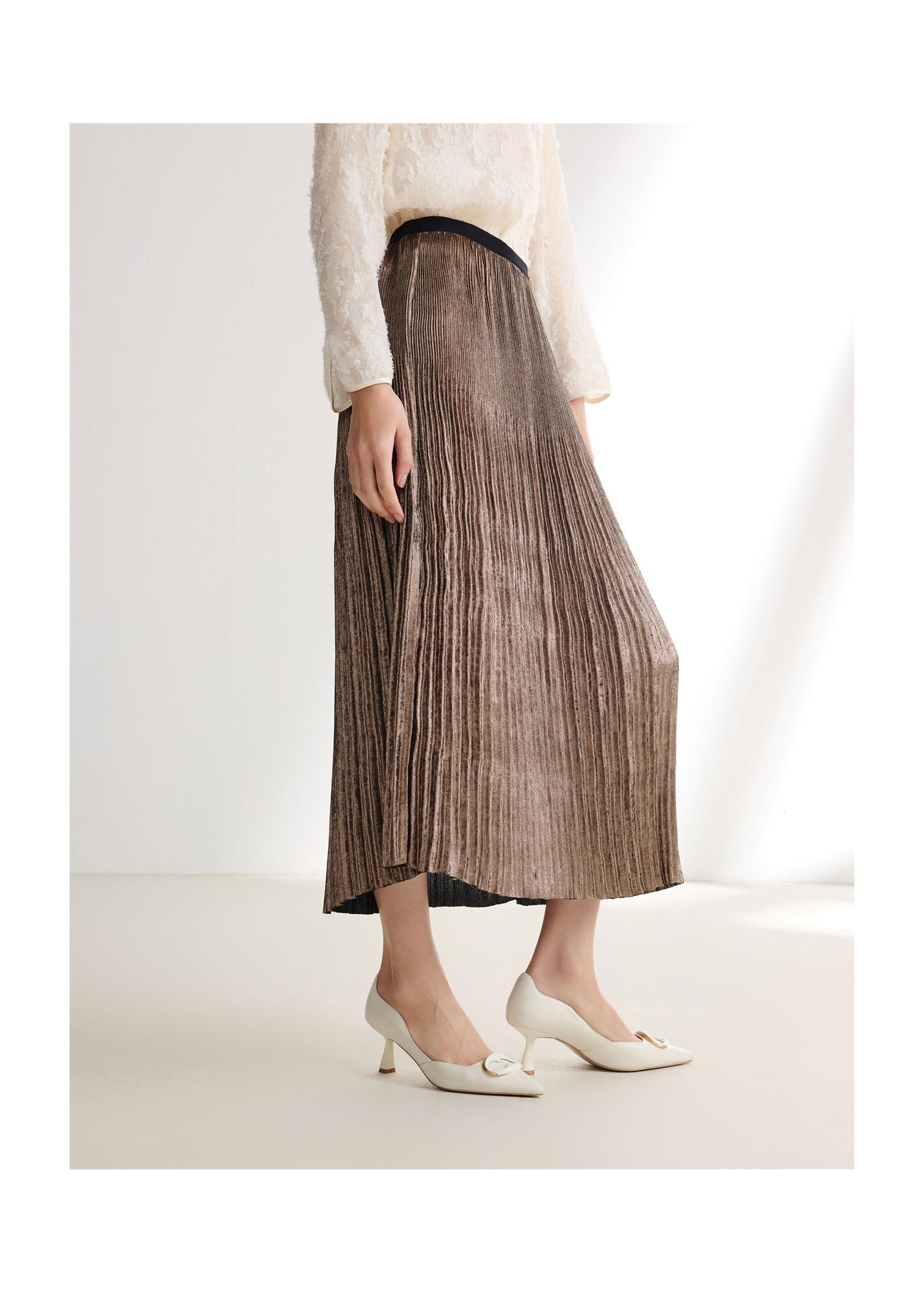 Foil Pleated Skirt | Golden