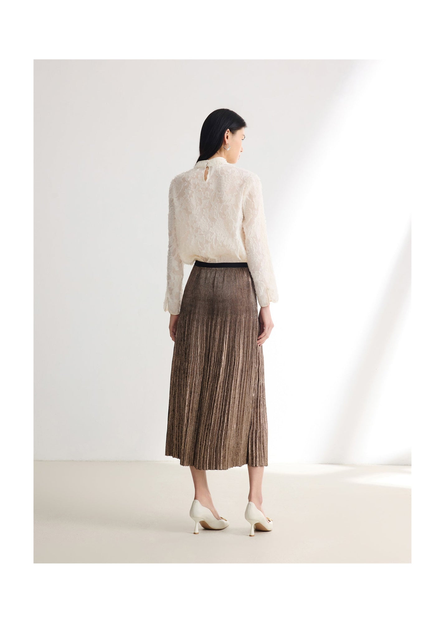 Foil Pleated Skirt | Golden