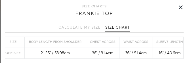 Product size guide