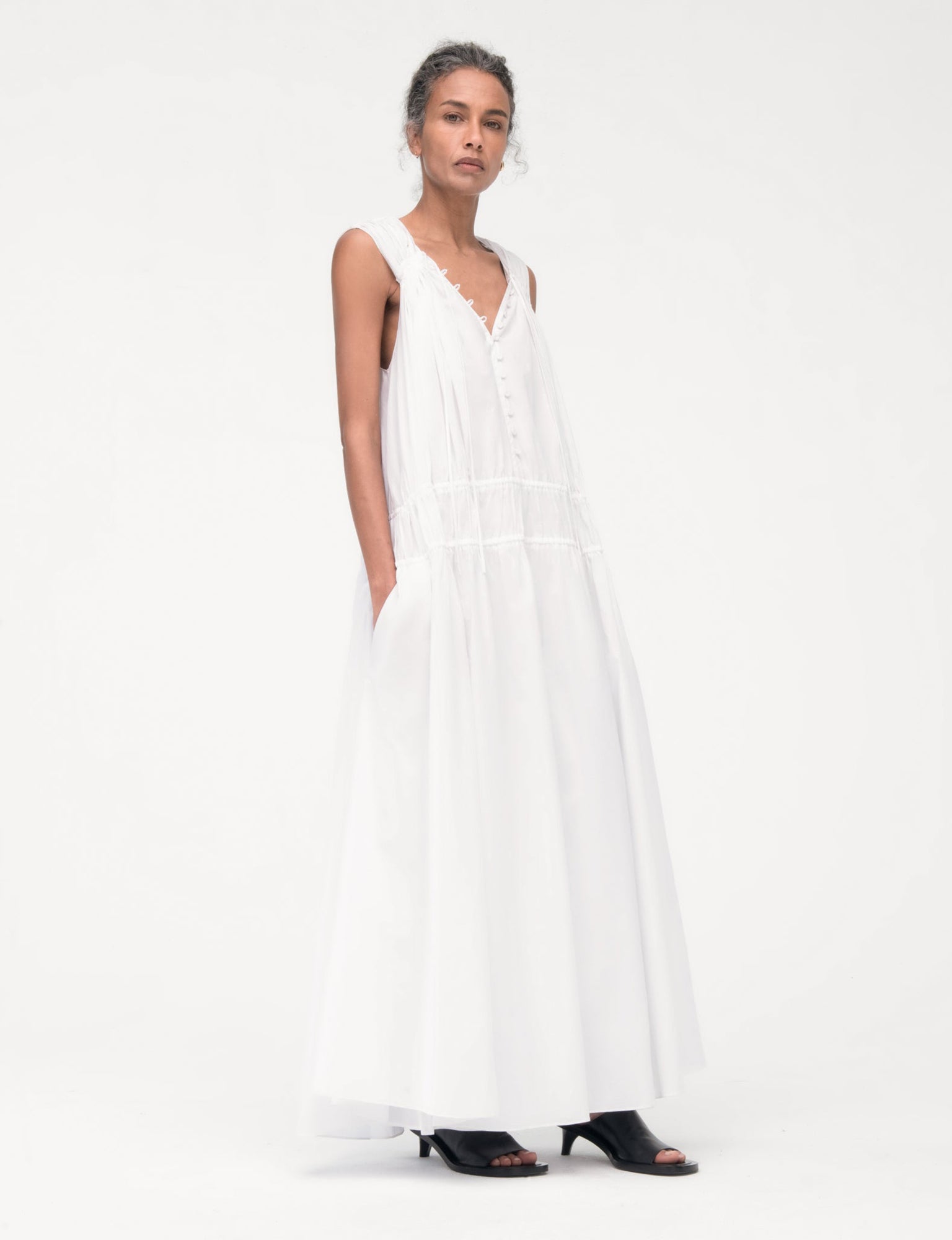 Women | Gathered Long Dress | Off White