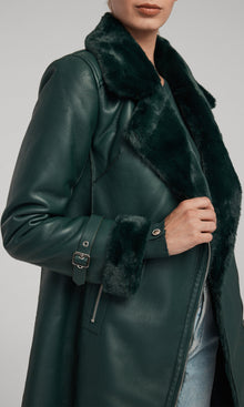 Carla Vegan Leather And Faux Fur Combo Coat | Forest