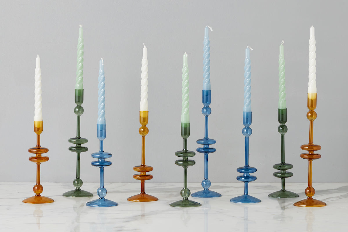Glass Candlestick | Sapphire | Small | Set of 2
