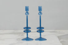 Glass Candlestick | Sapphire | Medium | Set of 2