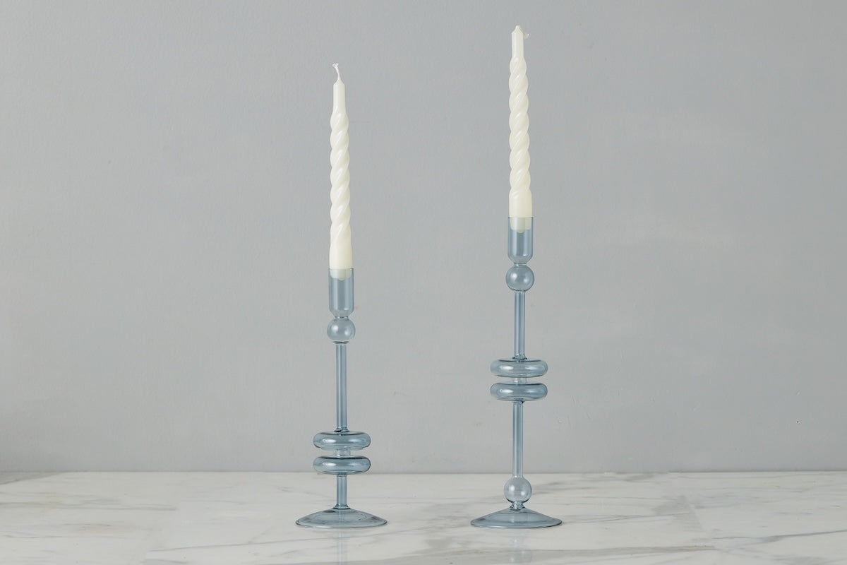 Glass Candlestick | Denim | Medium | Set of 2