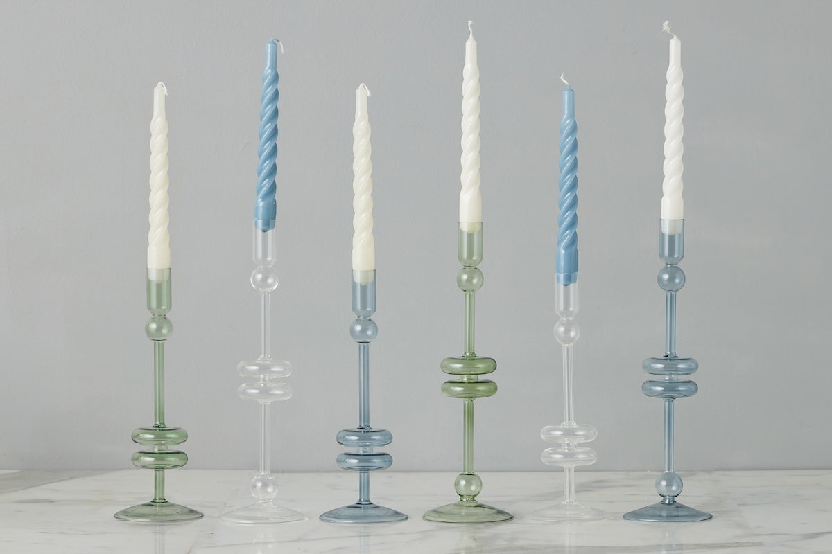 Glass Candlestick | Denim | Medium | Set of 2
