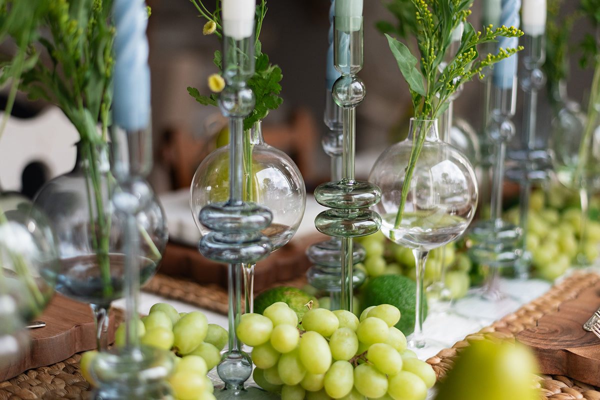 Glass Candlestick | Sage | Large | Set of 2