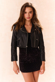 Girls Apolline Cropped Lamb Leather Jacket | Black