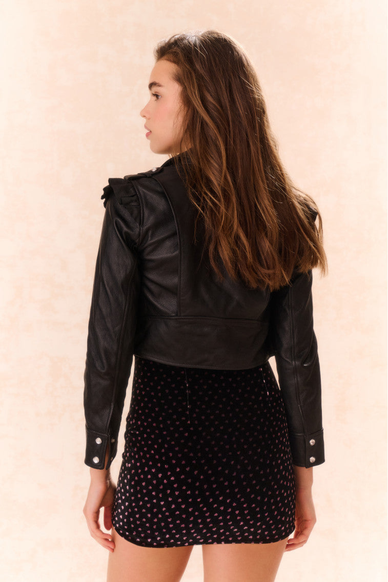 Girls Apolline Cropped Lamb Leather Jacket | Black