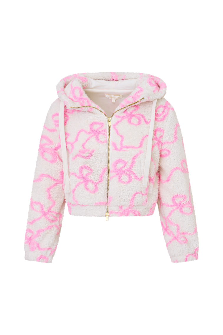 Girls Jacquel Fleece Bow Print Bomber | Pastry Pink