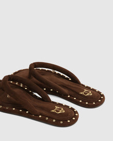 Womens | Grenada Suede Sandal | Brown/Gold Studs