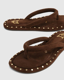 Womens | Grenada Suede Sandal | Brown/Gold Studs