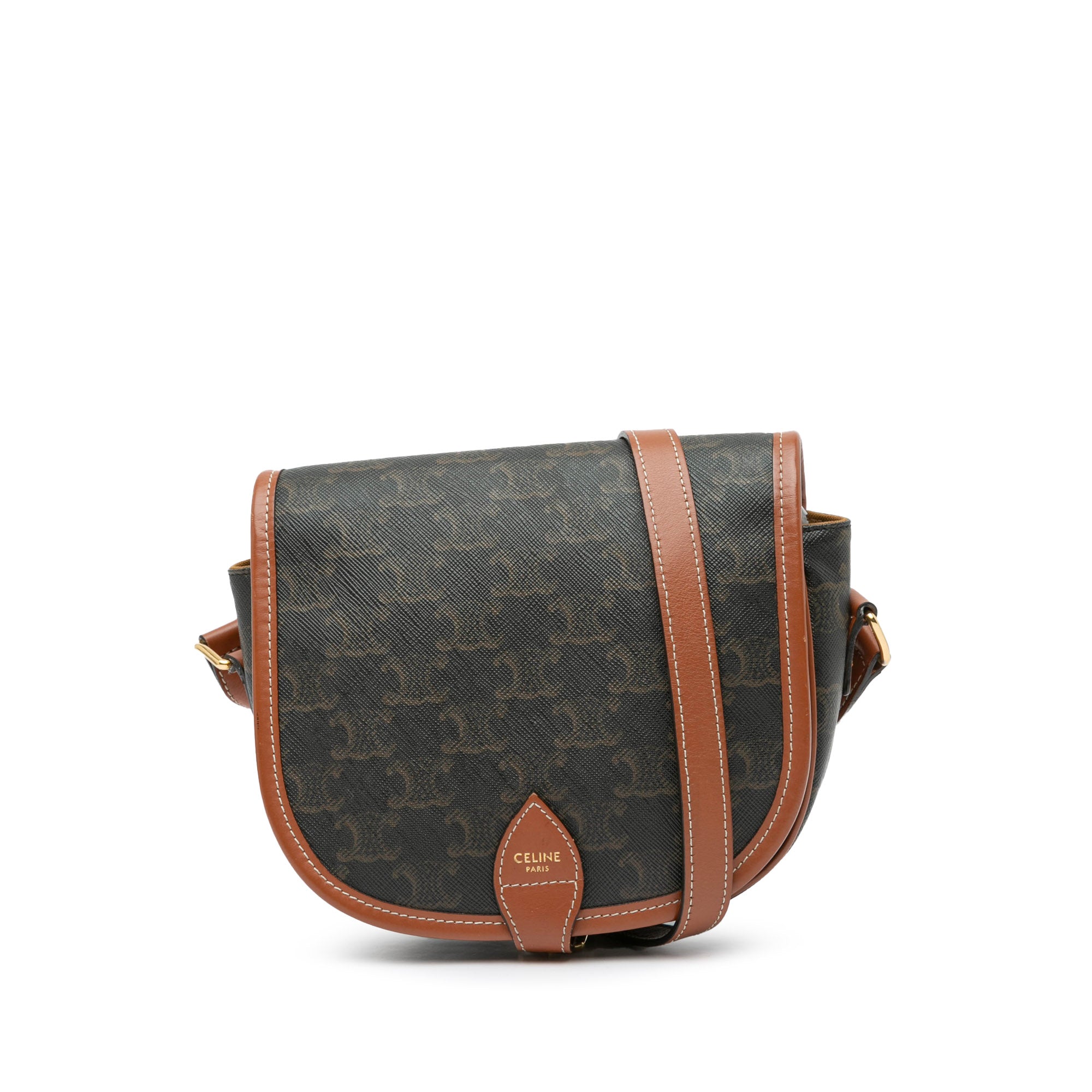 Celine | Pre-Owned Medium Triomphe Coated Canvas Folco Crossbody | Brown