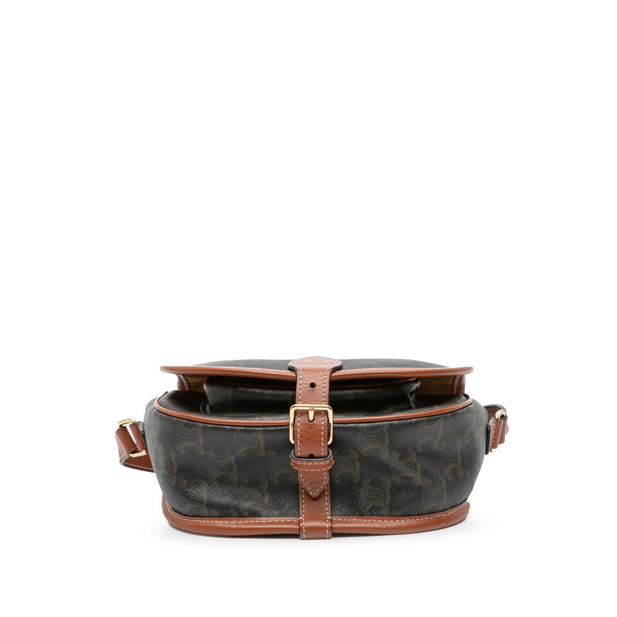 Celine | Pre-Owned Medium Triomphe Coated Canvas Folco Crossbody | Brown