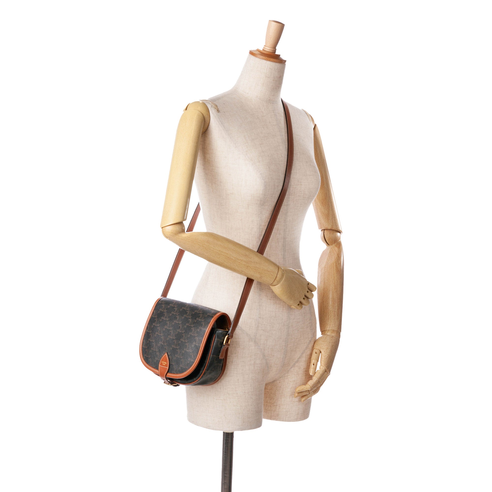 Celine | Pre-Owned Medium Triomphe Coated Canvas Folco Crossbody | Brown