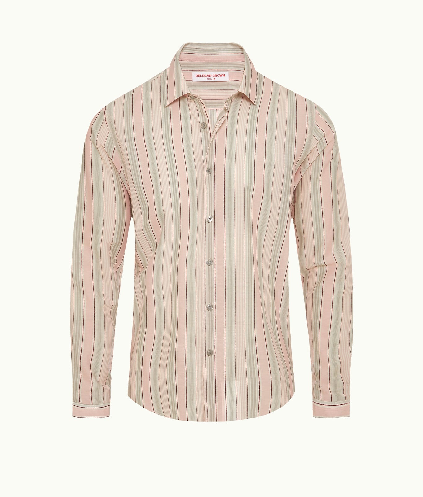 Giles Stripe Classic Collar Tailored Fit Cotton Shirt With Soft Stripe | Pink/Grey Stripe
