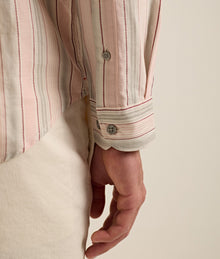 Giles Stripe Classic Collar Tailored Fit Cotton Shirt With Soft Stripe | Pink/Grey Stripe