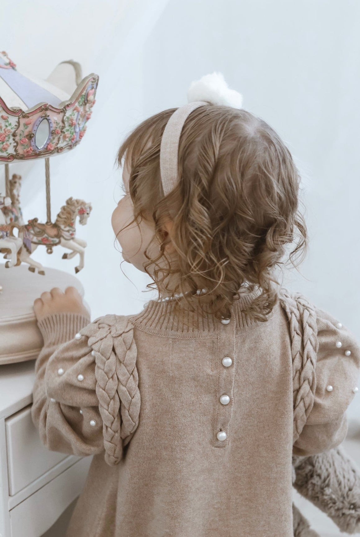 Girl | Anna Knit Dress with Feathered Hem | Beige