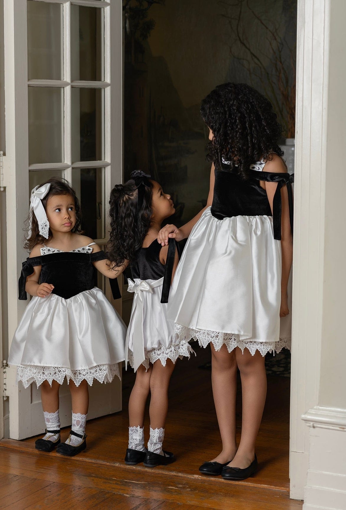 Girl | Audrey Velour Top and Tulle Romper | Black x White