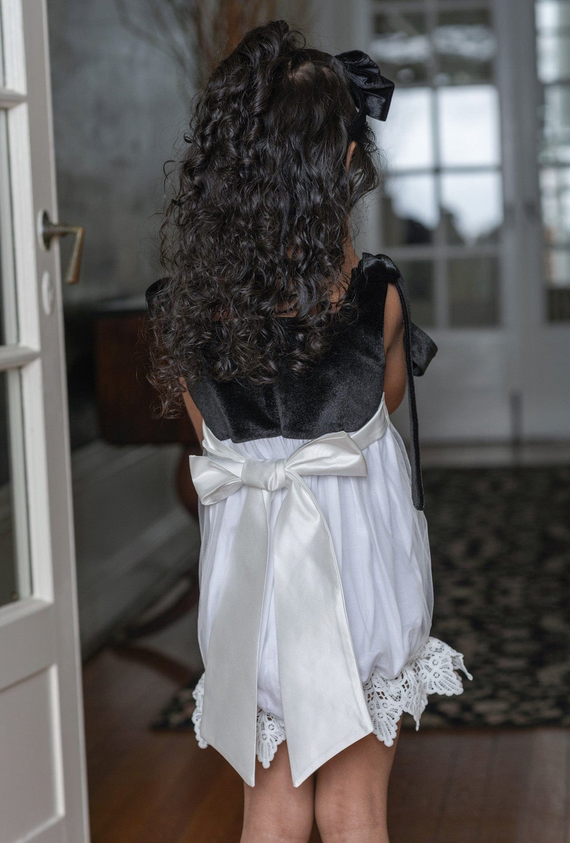 Girl | Audrey Velour Top and Tulle Romper | Black x White