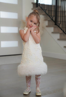 Girl | Ava Ivory Flower Faux Fur Dress