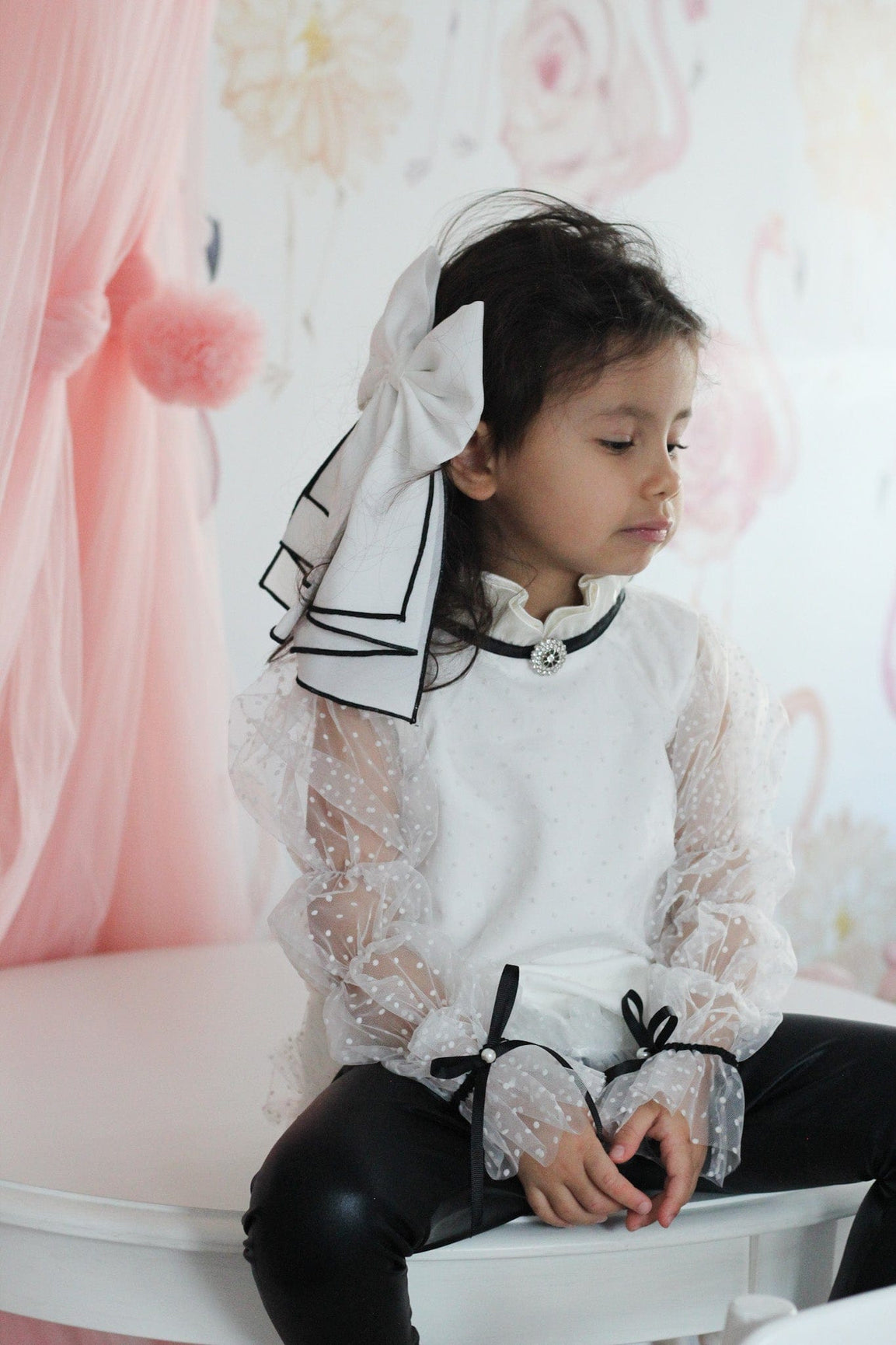 Girl | Brianna Tunic and Pants Set | White x Black