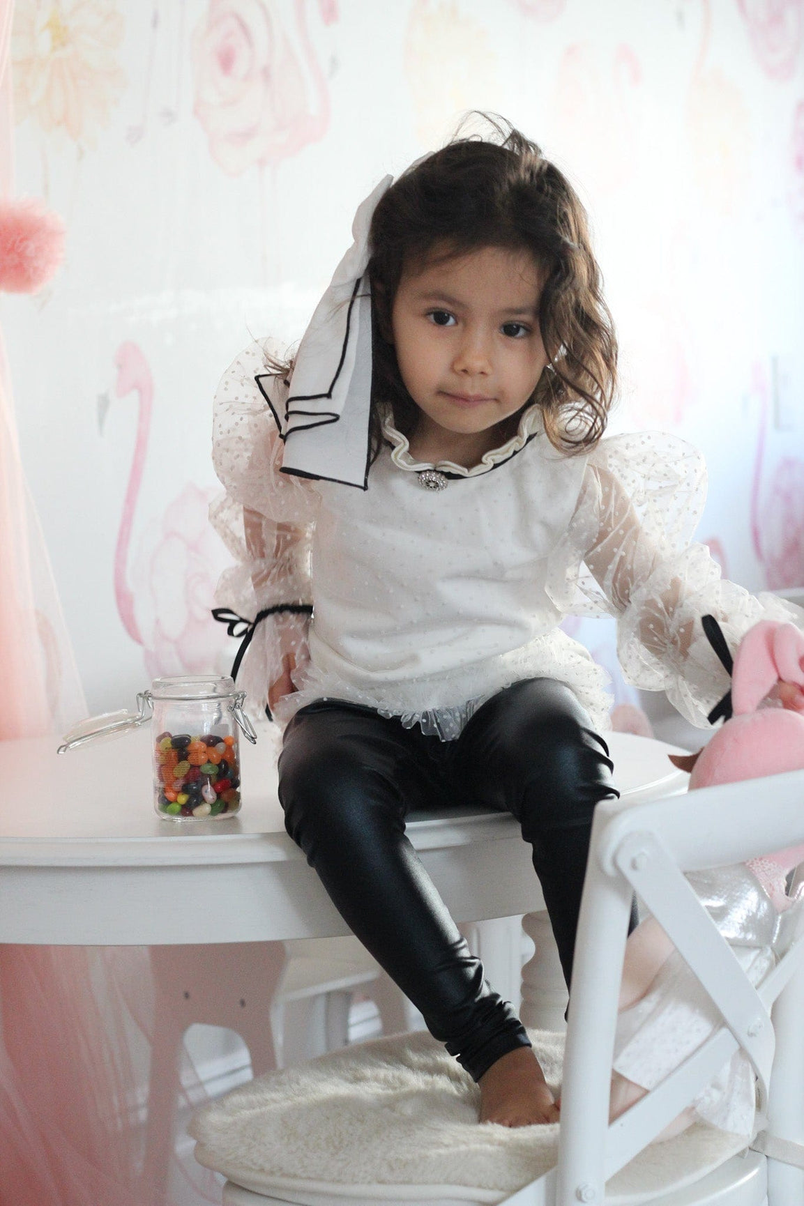Girl | Brianna Tunic and Pants Set | White x Black