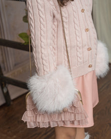 Girl | Pink Cableknit Faux Fur Cotton Cardigan