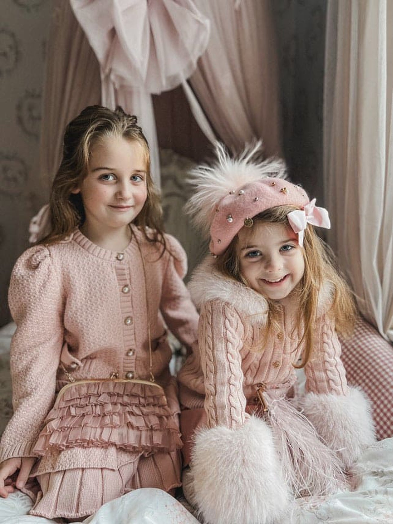 Girl | Pink Cableknit Faux Fur Cotton Cardigan