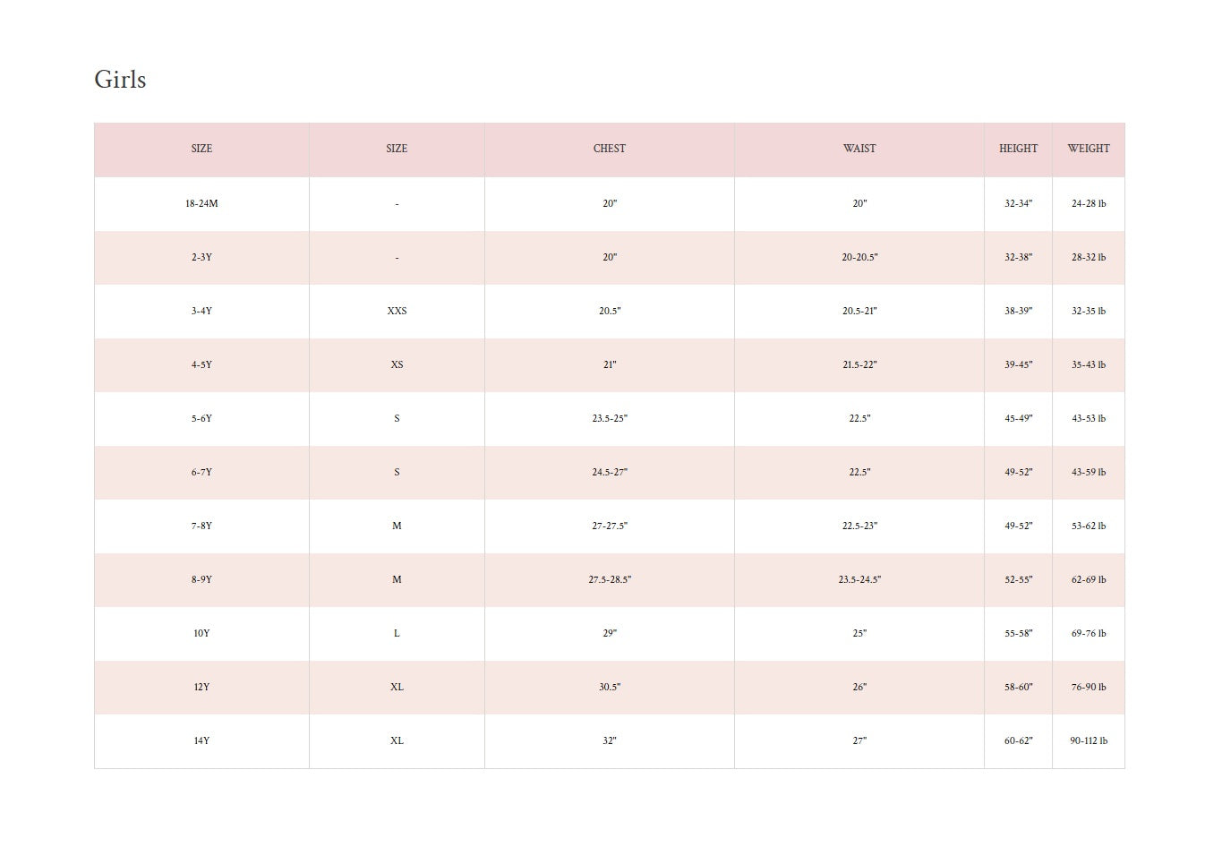 Product size guide