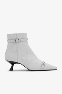 Glitter Eyelets Kitten Heel Boots | Silver