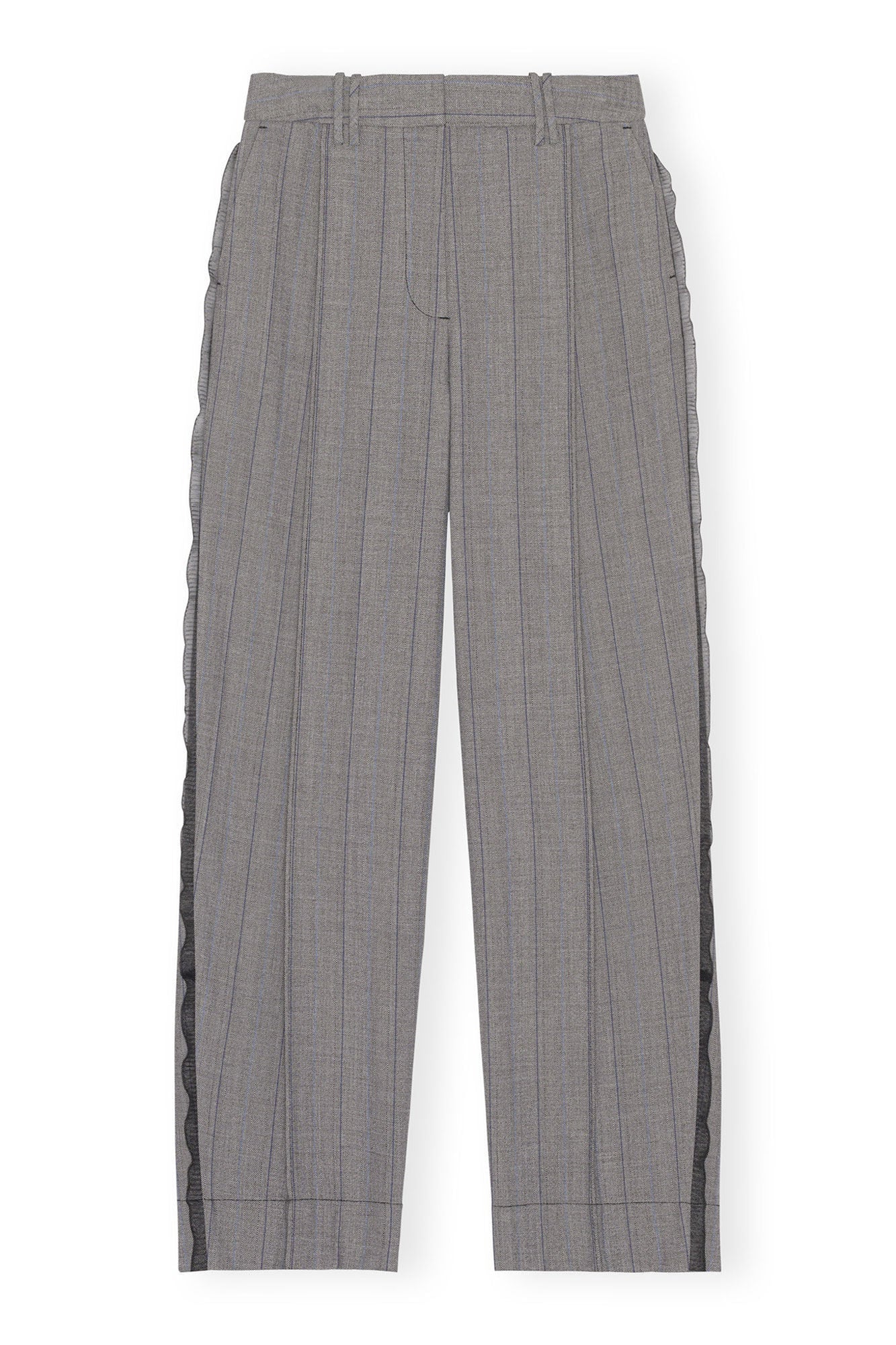 Grey Herringbone Suiting Pleated Trousers | Frost Gray