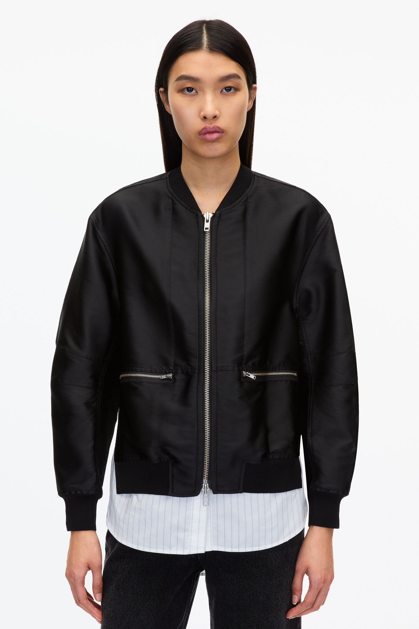Layered Bomber Jacket with Shirt | Black