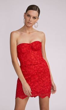 Kim Lace Bustier Mini Dress | Red