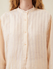 Womens | The Collarless Shirt | Sheer Cream Stripe