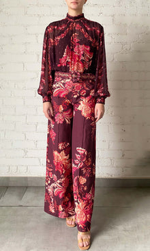 Hemant And Nandita | Aafa Linen Cotton Fitted & Flared Pants | Red/Beige
