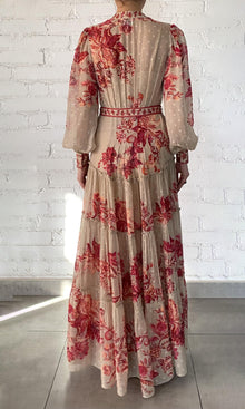 Womens | Aafa Viscose Georgette Stripe Lurex Long Shirt Dress With Tie Up Belt And Slip | FA24 | Red Beige