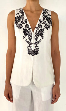 Hemant And Nandita | Aahi Linen Cotton Vest | Black/White