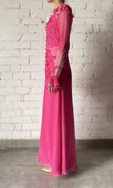 Womens | Abira Viscose Crinkle Chiffon Long Dress | Pink