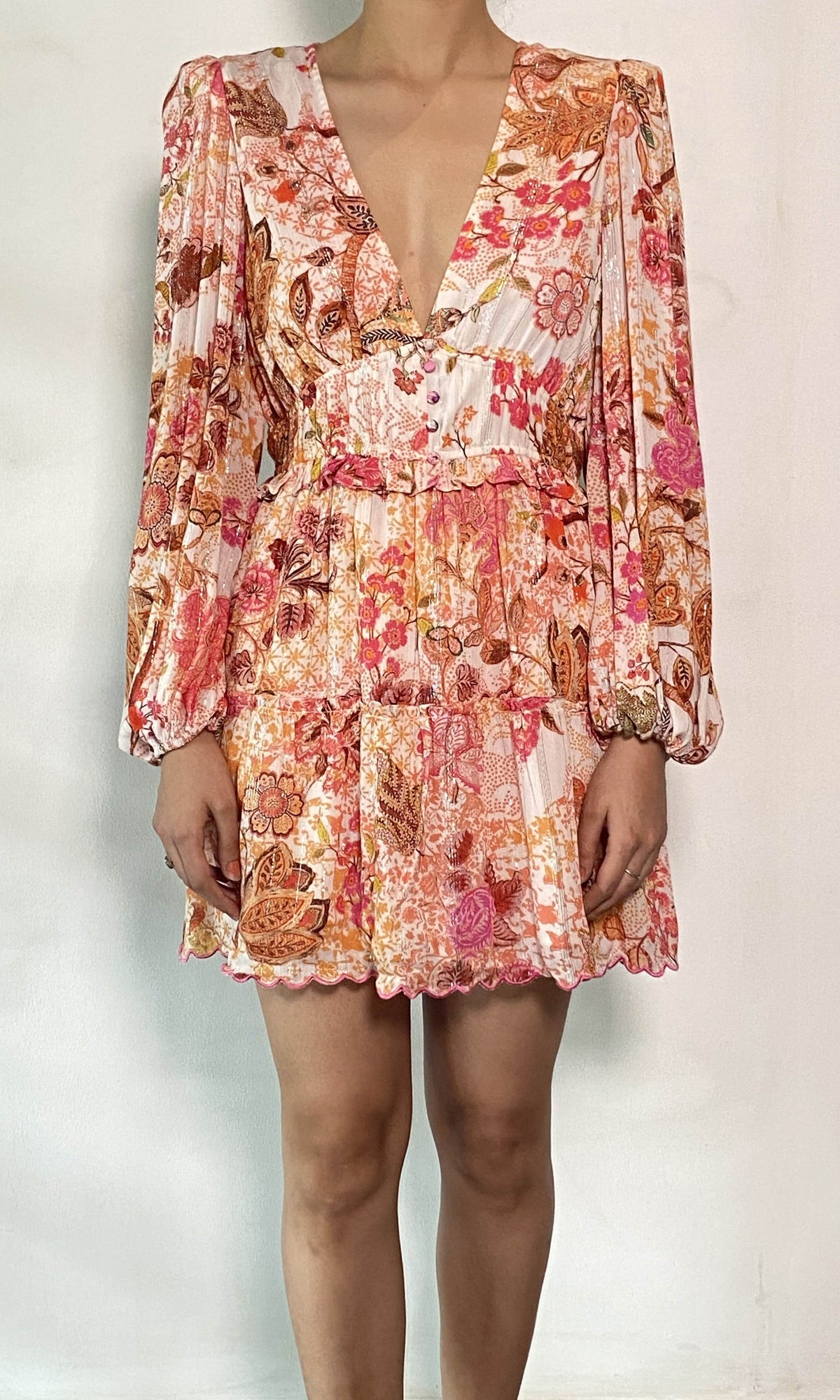 Womens | Amal Cotton Short Dress | White Orange