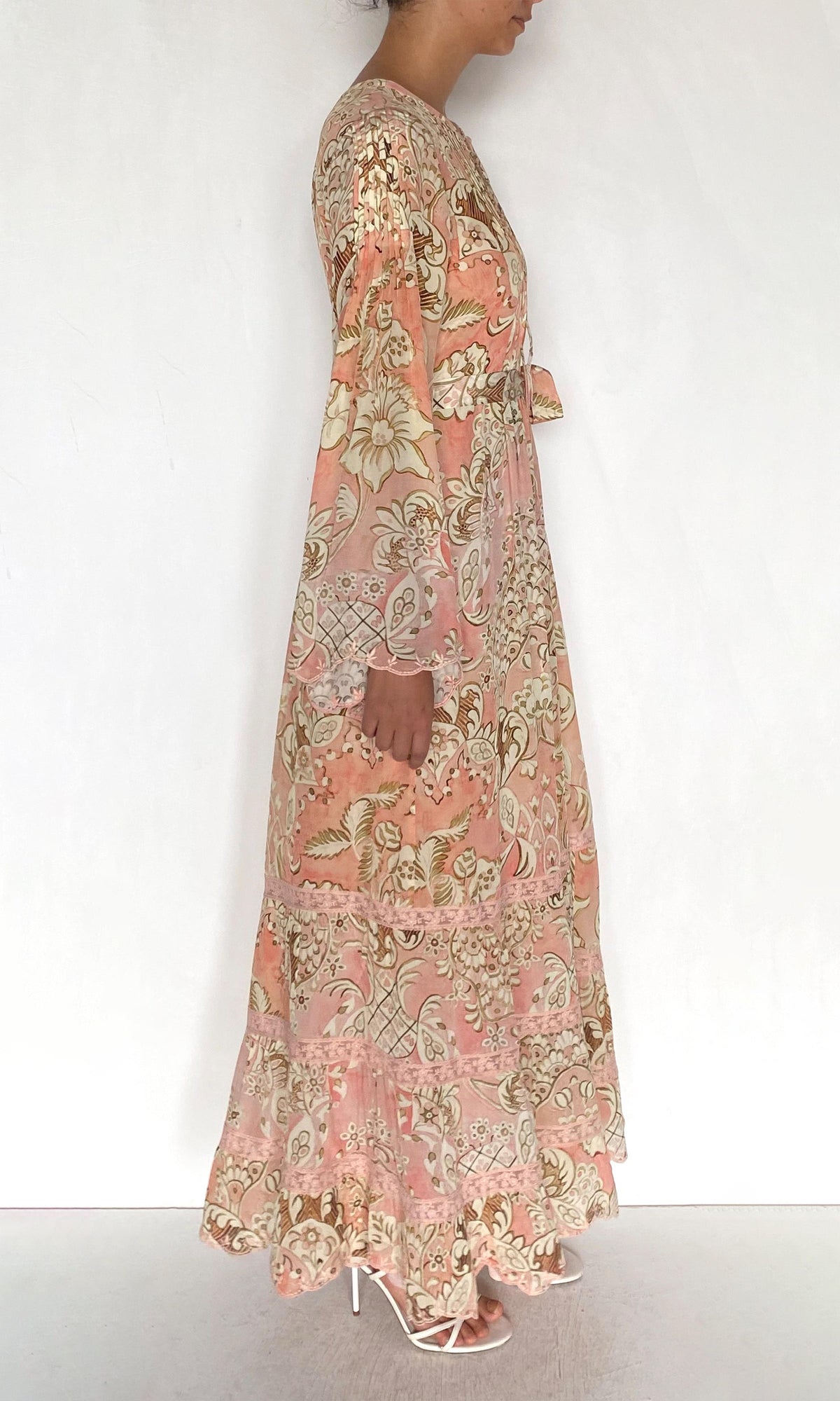 Hemant And Nandita | Anah Viscose Natural Crepe Maxi Tiered Dress | Peach