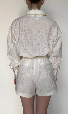 Hemant And Nandita | Anvi Viscose Nylon Jacquard Shorts With Buckle Belt | White