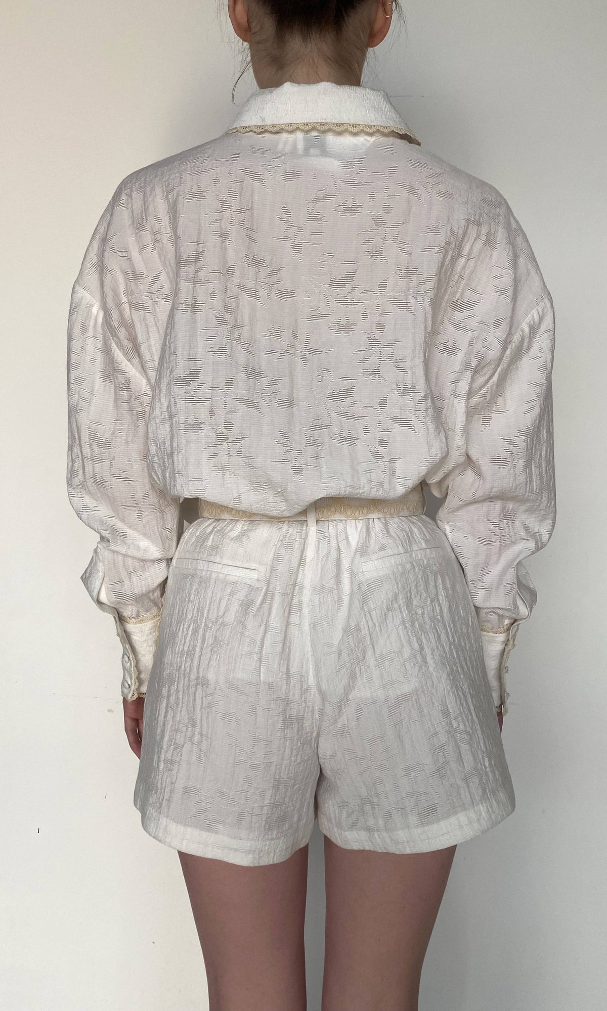 Hemant And Nandita | Anvi Viscose Nylon Jacquard Shorts With Buckle Belt | White