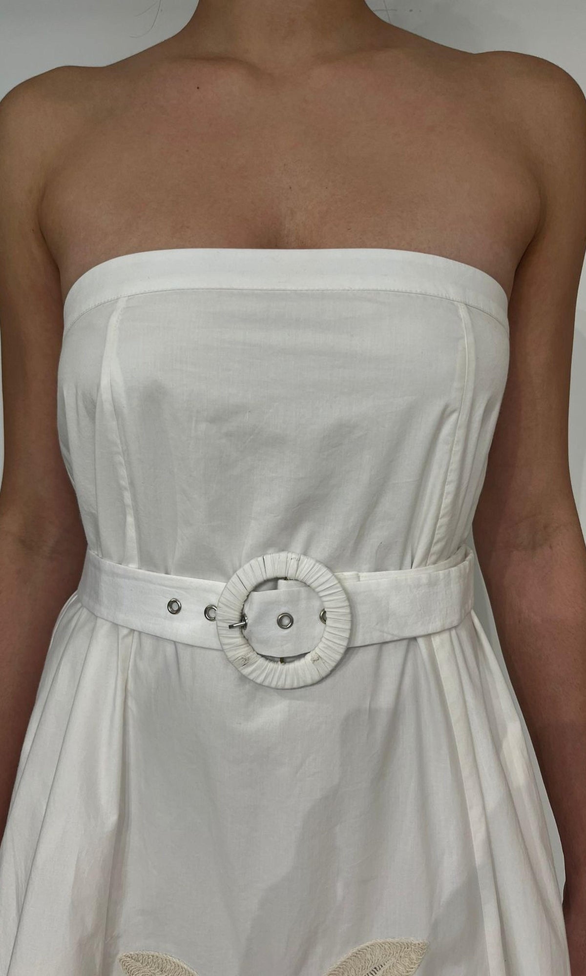 Hemant And Nandita | Ari Cotton Poplin Strapless Long Dress With Buckle Belt | White