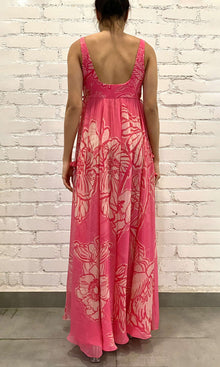 Hemant And Nandita | Asha Viscose Crinkle Chiffon Long Dress With Side Tie Knots | Pink Floral