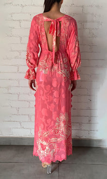 Hemant And Nandita | Asha Viscose Flower Jacquard Kaftan With Printed Slip | Pink Floral