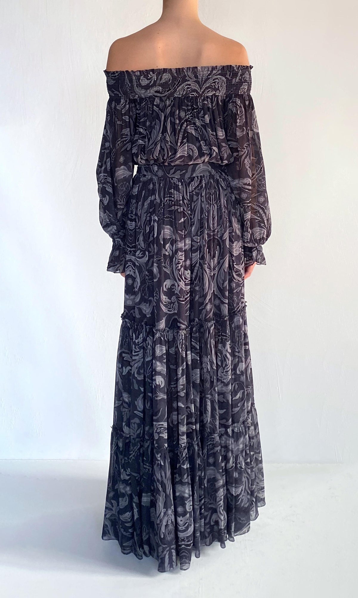 Hemant And Nandita | Atri Viscose Georgette Tiered Maxi Skirt | Grey