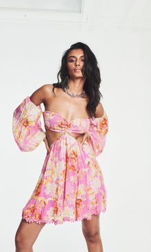 Womens | Auril Viscose Georgette Lurex Stripe Short Dress | Pink