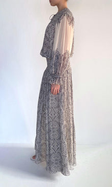 Hemant And Nandita | Chavi Viscose Flat Chiffon Smocked Detail Maxi Dress | Eggshell