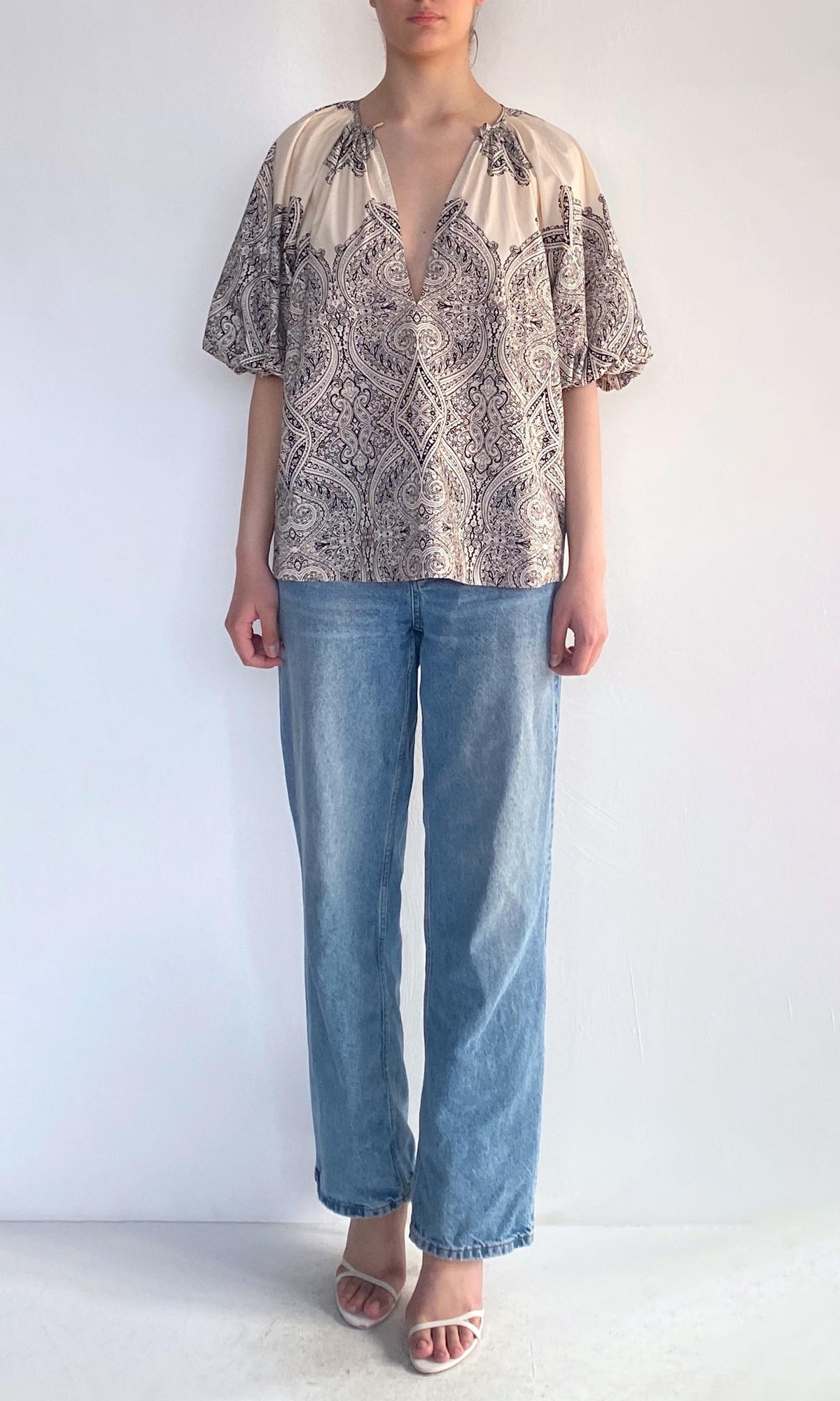 Womens | Chavi Cotton Poplin Raglan Sleeve Top | Eggshell
