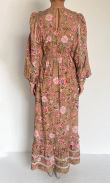 Hemant And Nandita | Fara Cotton Poplin Long Dress | Brown